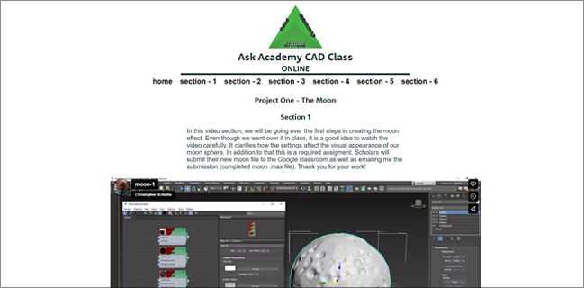 Screenshot of the landing page for the ASK Academy.