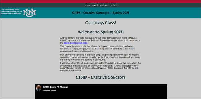 Screenshot of the cj389 8 week module for UNM.