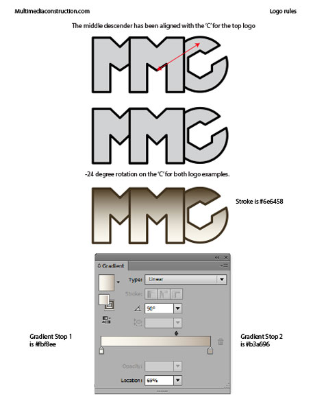 One of the pages of exploration committed to Multi Media Construction's logo development