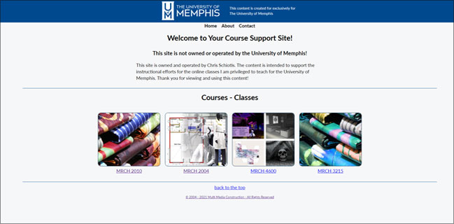 Screenshot of the landing page for the University of Memphis.