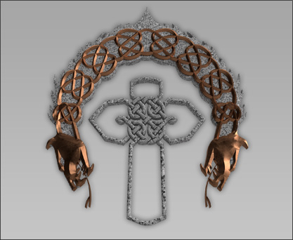 Front shot of the 3D Celtic Dragon and Cross.