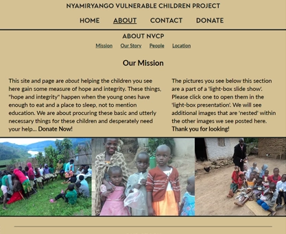 Screen shot of the Nyamiryango Vulnerable Children Project website.