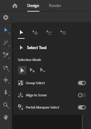 Dimension Select tool options